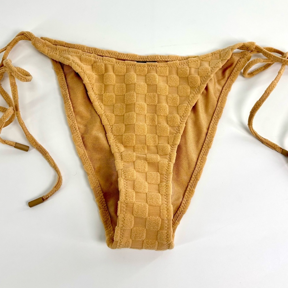 Triangl terry check string bikini bottoms Medium tan cheeky NWOT - Picture 6 of 8